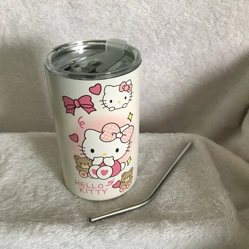 Hello Kitty Coffee tea water Mug w Straw Portable Stainless Steel Insulated Mug